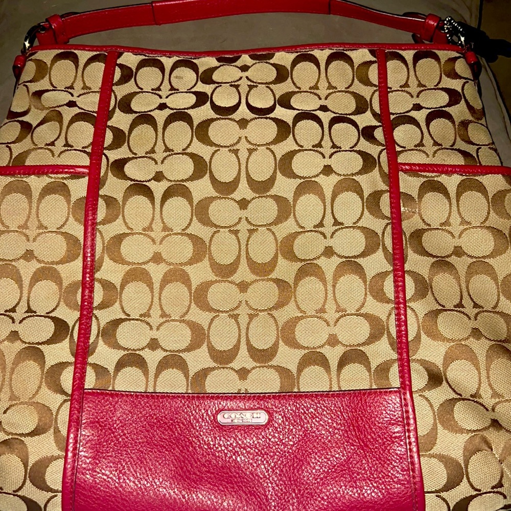 Coach Purse Tan and Red - Shoulder Strap and crossbody